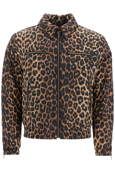 Shop Saint Laurent Nylon Bomber With Leopard Print In Black,brown