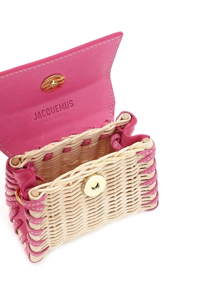 Shop Jacquemus Le Chiquito Wicker And Leather Micro Bag In Fuchsia,pink,beige
