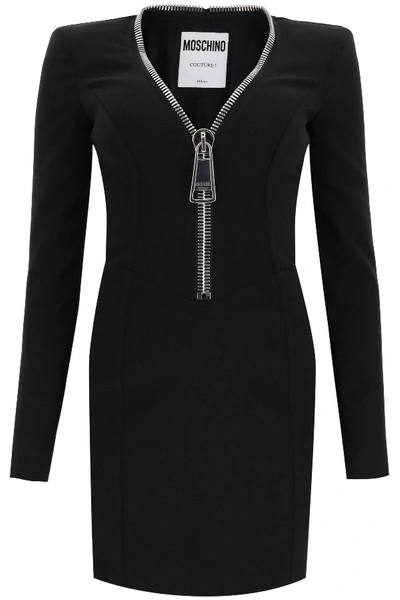 Shop Moschino Mini Dress With Macro Zip In Black