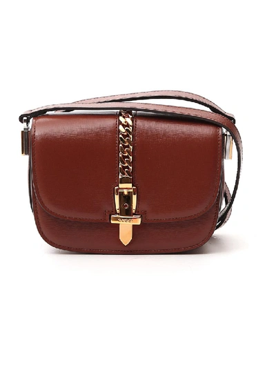 Shop Gucci Sylvie Brown Leather Shoulder Bag