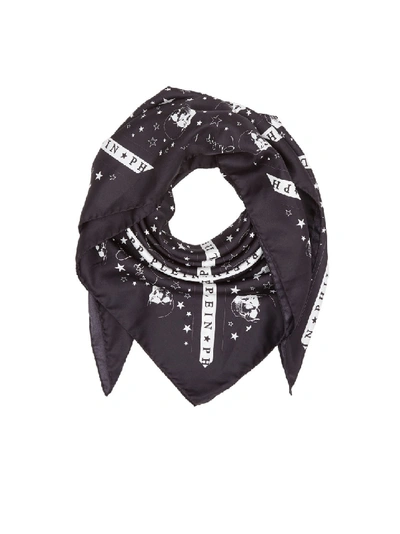 Shop Philipp Plein Black Silk Scarf In Grey