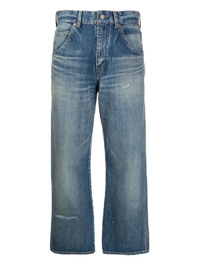 Shop Saint Laurent Sandy Winter Blue Cropped Straight-leg Jeans