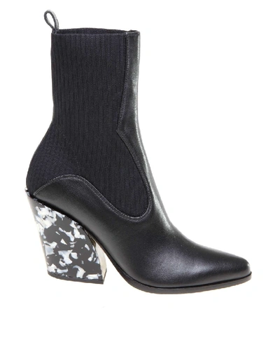Shop Jimmy Choo Mele 85 Boots In Leather And Knit In Black