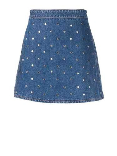 Shop Ganni Blue Denim Studded Skirt