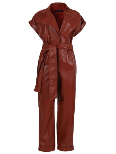 Shop Oscar De La Renta Cognac Red Leather Jumpsuit