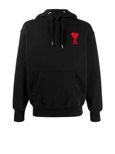 Shop Ami Alexandre Mattiussi Black 'de Coeur' Hoodie Sweatshirt