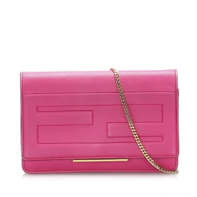 Shop Fendi Tube Leather Wallet On Chain In Pink
