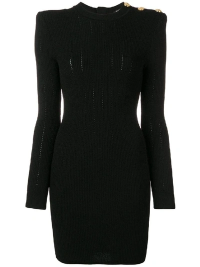 Shop Balmain Shoulder Button Dress In Black