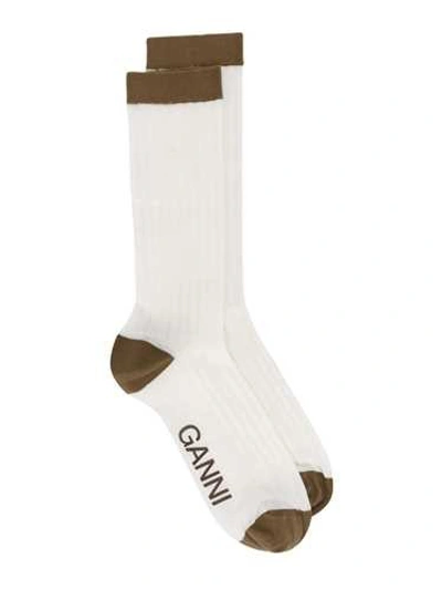 Shop Ganni Ecru Socks With Rubberized Logo In Neutrals
