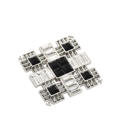 Pre-owned Chanel Square Rhinestone Brooch In Silver