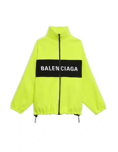 Shop Balenciaga Neon Green Wool Logo Jacket