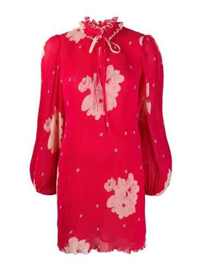 Shop Ganni Red Georgette Mini Dress
