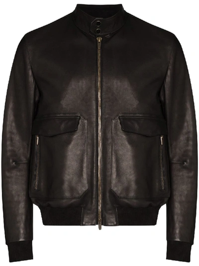 Shop Ajmone Nuvola Leather Biker Jacket In Brown