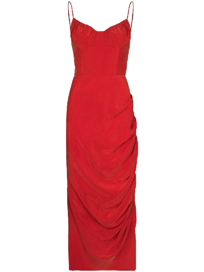 Shop Aleksandre Akhalkatsishvili Ruched Slip Dress In Red