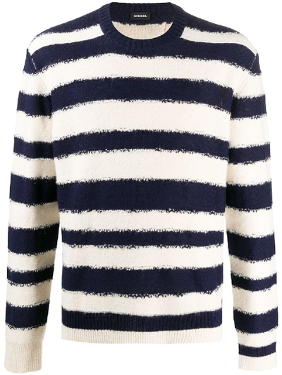 Shop Diesel Striped Crew Neck Sweater In Neutrals