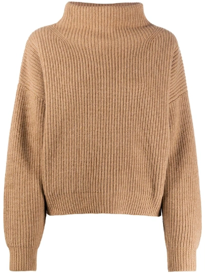 Shop Isabel Marant Roll-neck Rib-knit Jumper In Brown