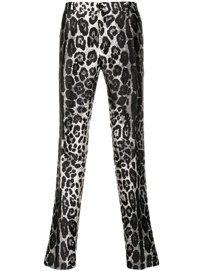 Shop Dolce & Gabbana Leopard-print Straight-leg Trousers In Black