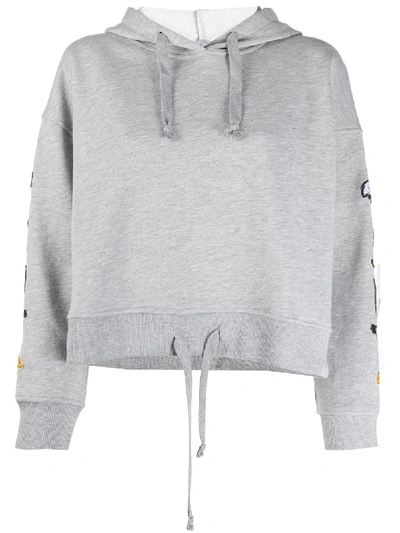 Shop Moa Master Of Arts Cropped Looney Tunes Patch Hoodie In Grey