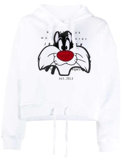 Shop Moa Master Of Arts Sylvester Patch Cropped Hoodie In White
