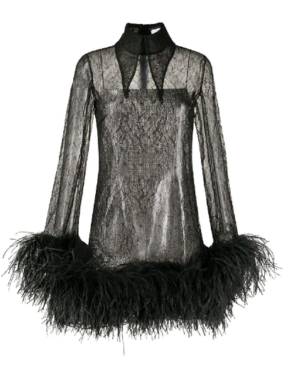Shop 16arlington Feather-trimmed Lace Shirt Dress In Black
