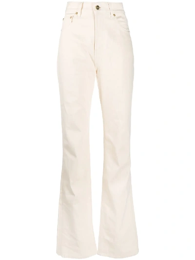 Shop Jacquemus High-waisted Organic Cotton Bootcut Jeans In Neutrals