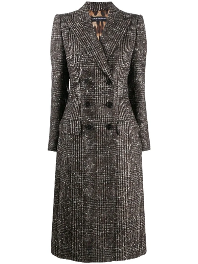 Shop Dolce & Gabbana Check Double-breasted Wool Coat In Brown