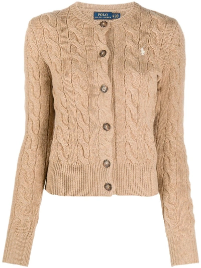 Shop Polo Ralph Lauren Cable Knit Cardigan In Brown