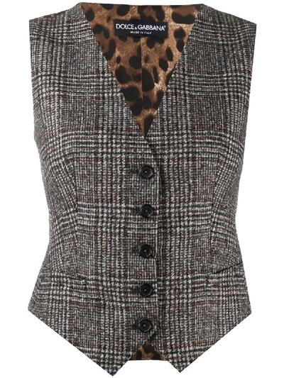 Shop Dolce & Gabbana Single-breasted Check Waistcoat In Grey