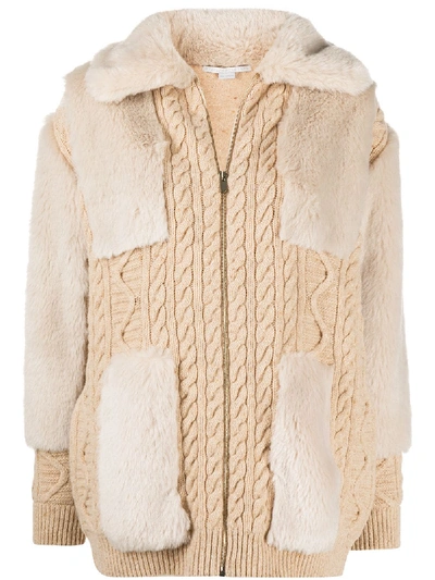 Shop Stella Mccartney Cable-knit Faux-fur Cardigan In Neutrals