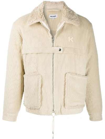 Shop Kenzo Fur-lined Corduroy Jacket In Neutrals
