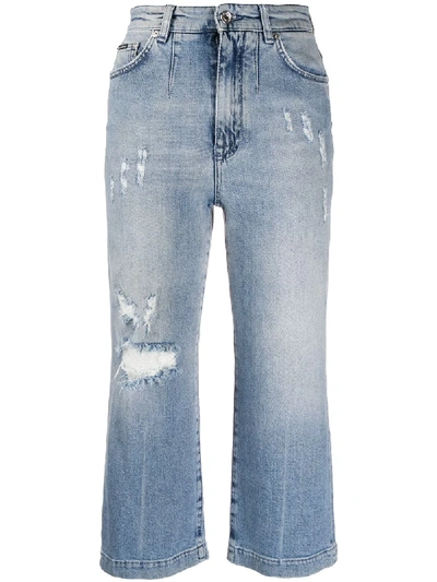 Shop Dolce & Gabbana Cropped Distressed-finish Denim Jeans In Blue