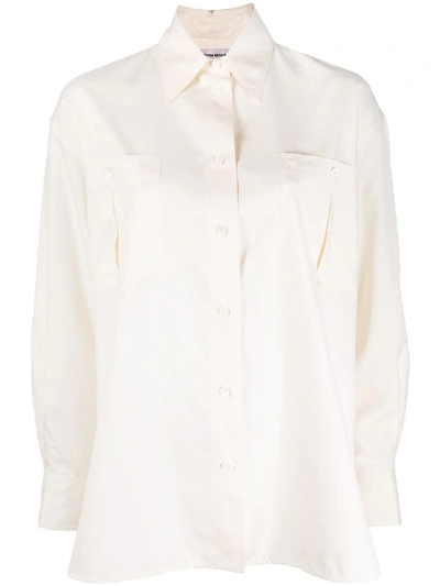 Shop Victoria Beckham Silk Pointed-collar Shirt In White