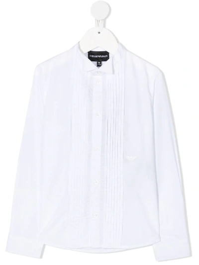 Shop Emporio Armani Long Sleeve Pleated Bib Shirt In White
