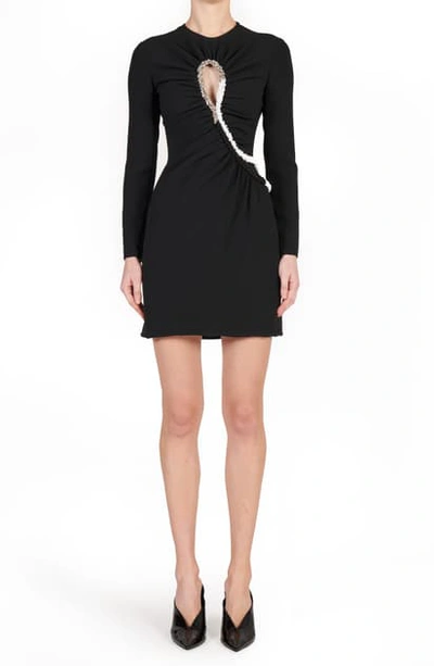 Shop Stella Mccartney Leah Embellished Cutout Long Sleeve Minidress In Black