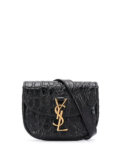 Shop Saint Laurent Kaia Crocodile-effect Belt Bag In Black