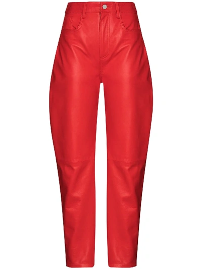 Shop Attico High-waisted Leather Trousers In Red