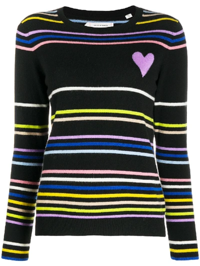 Shop Chinti & Parker Heart Striped Cashmere Jumper In Black