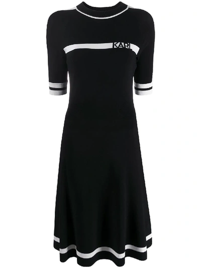Shop Karl Lagerfeld Logo Intarsia Knitted Dress In Black