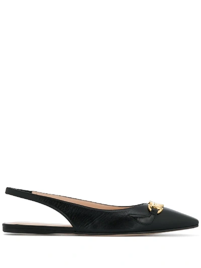 Shop Gucci Sling Back Mules With Logo Buckle Detail In Black