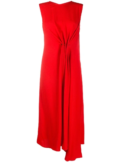 Shop Victoria Beckham Gathered Sleeveless Midi Dress In Red