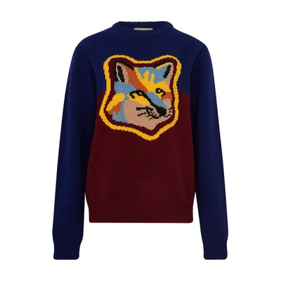 Shop Maison Kitsuné Fox Sweatshirt In Navy Burgundy