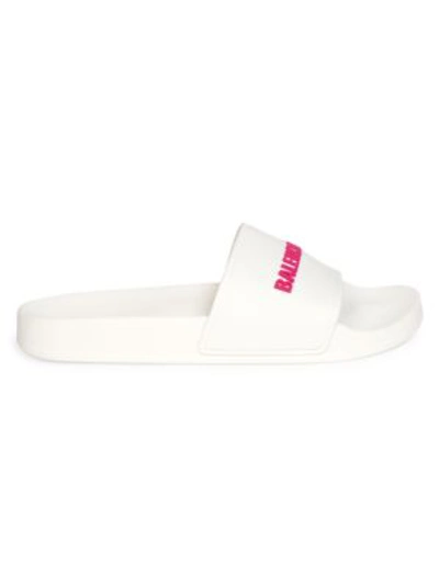 Shop Balenciaga Women's Logo Pool Slides In White