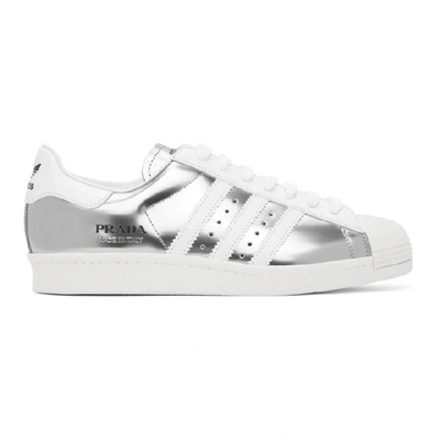 Shop Adidas Originals Silver & White Prada Edition Superstar Sneakers In Silvmt/silv