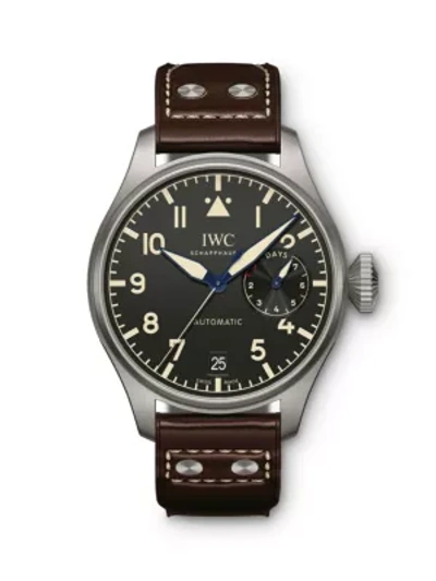 Shop Iwc Schaffhausen Men's Big Pilot Heritage Titanium & Leather Strap Watch In Brown
