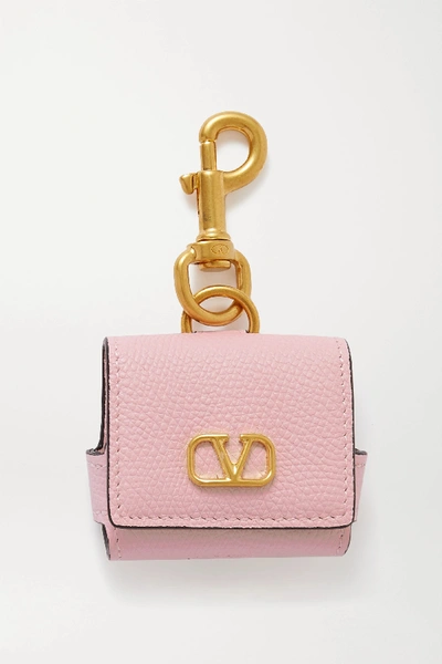 Shop Valentino Textured-leather Airpods Case In Baby Pink