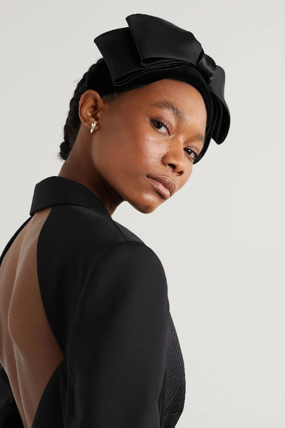 Bow-detailed Silk Satin-trimmed Velvet Headband In Black