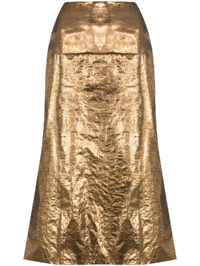 Shop Rejina Pyo Maude Lamé Midi Skirt In Gold