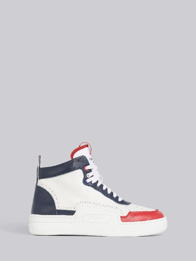 Shop Thom Browne Tricolor Pebbled Calfskin Basketball High-top Trainer In Blue