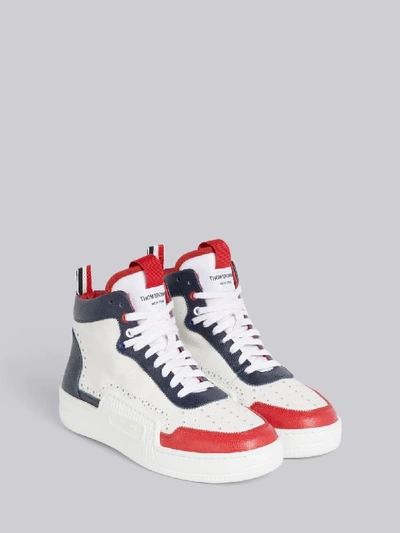 Shop Thom Browne Tricolor Pebbled Calfskin Basketball High-top Trainer In Blue