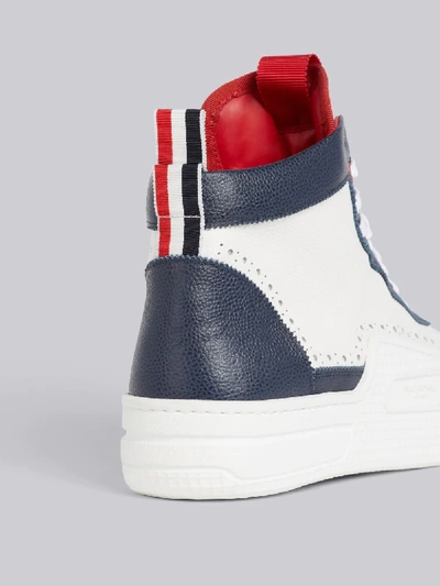 Shop Thom Browne Tricolor Pebbled Calfskin Basketball High-top Trainer In Blue